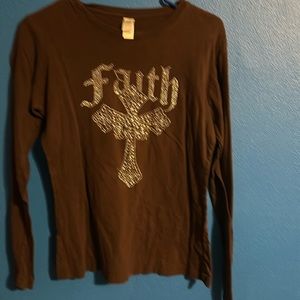 EUC/Long sleeve shirt with word Faith in diamonds color jewels no missing jewels